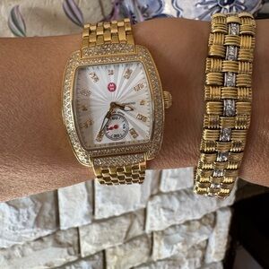 $3999 Michele Diamond Swiss Watch 0.74 CT TW Gold Stainless Steel Sapphire MW02